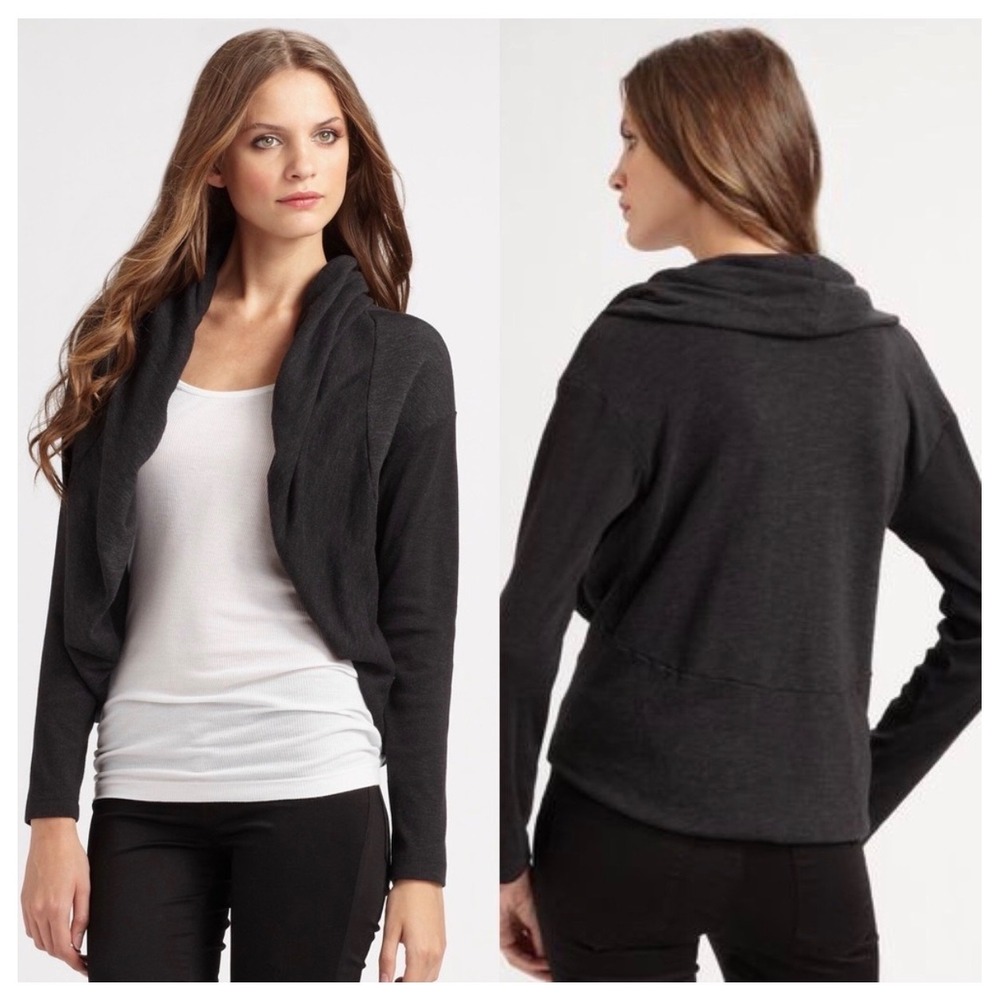 Standard James Perse Sz 4 US XL Bolero Cardigan Black Supima Slub Fleece Cocoon